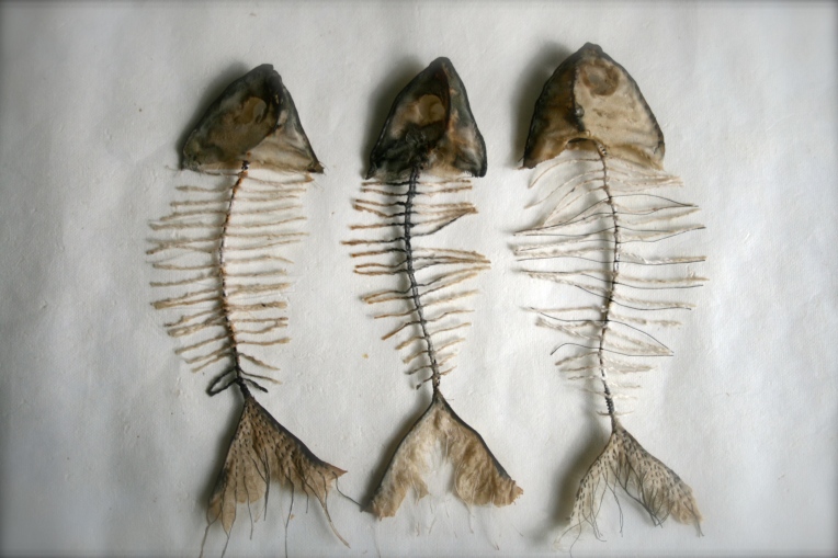 Silk and cotton fish skeletons
